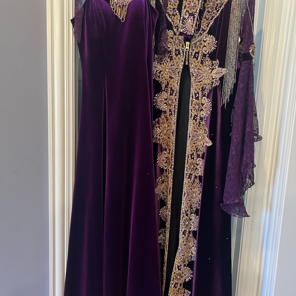 Turkish Elegant Purple Velvet and Embroidered Gown Set